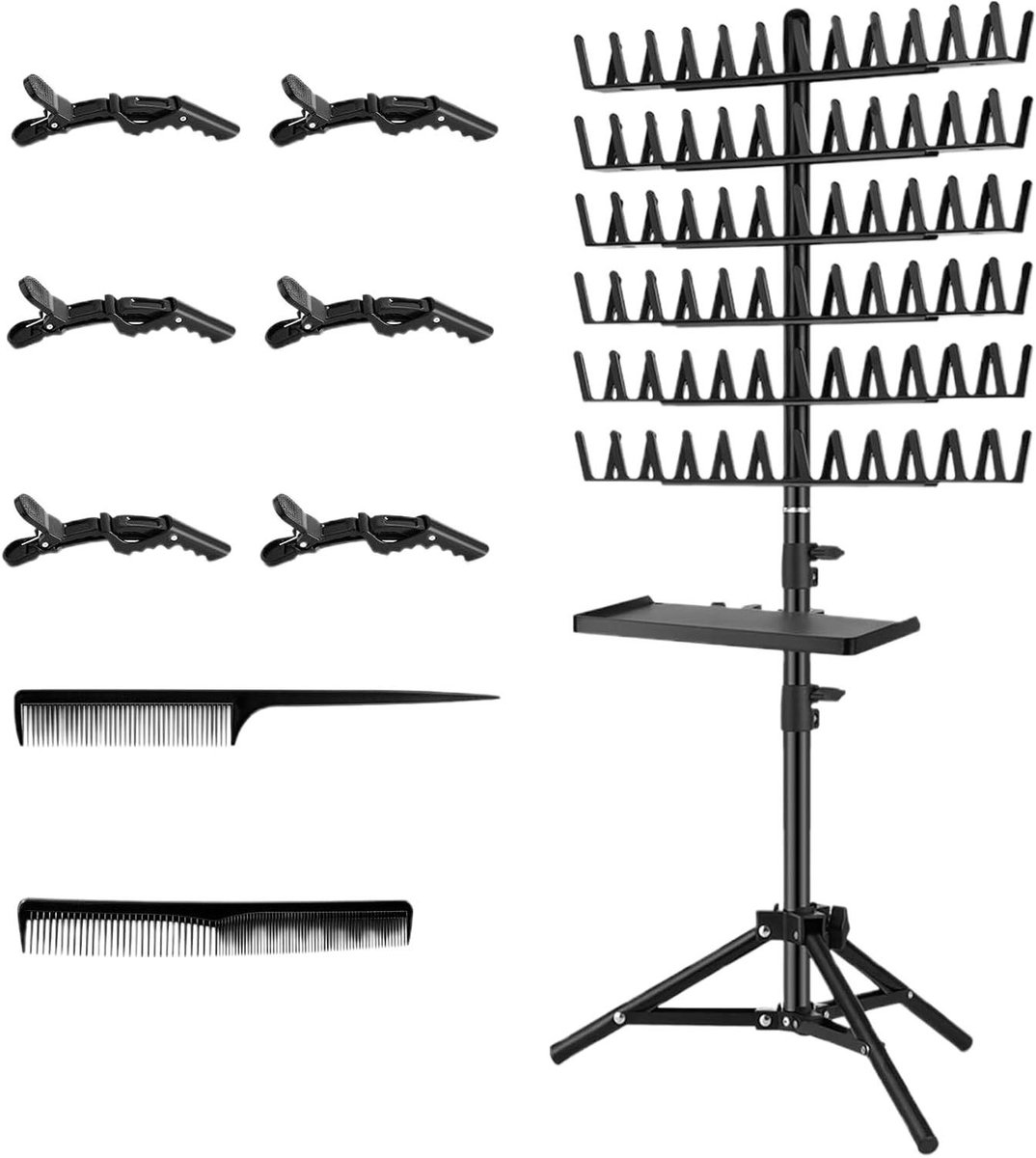 Vlechthaarrek - Staande houder - Haarstyling organiseren - Verstelbare hoogte - 388 cm breed - Zwart