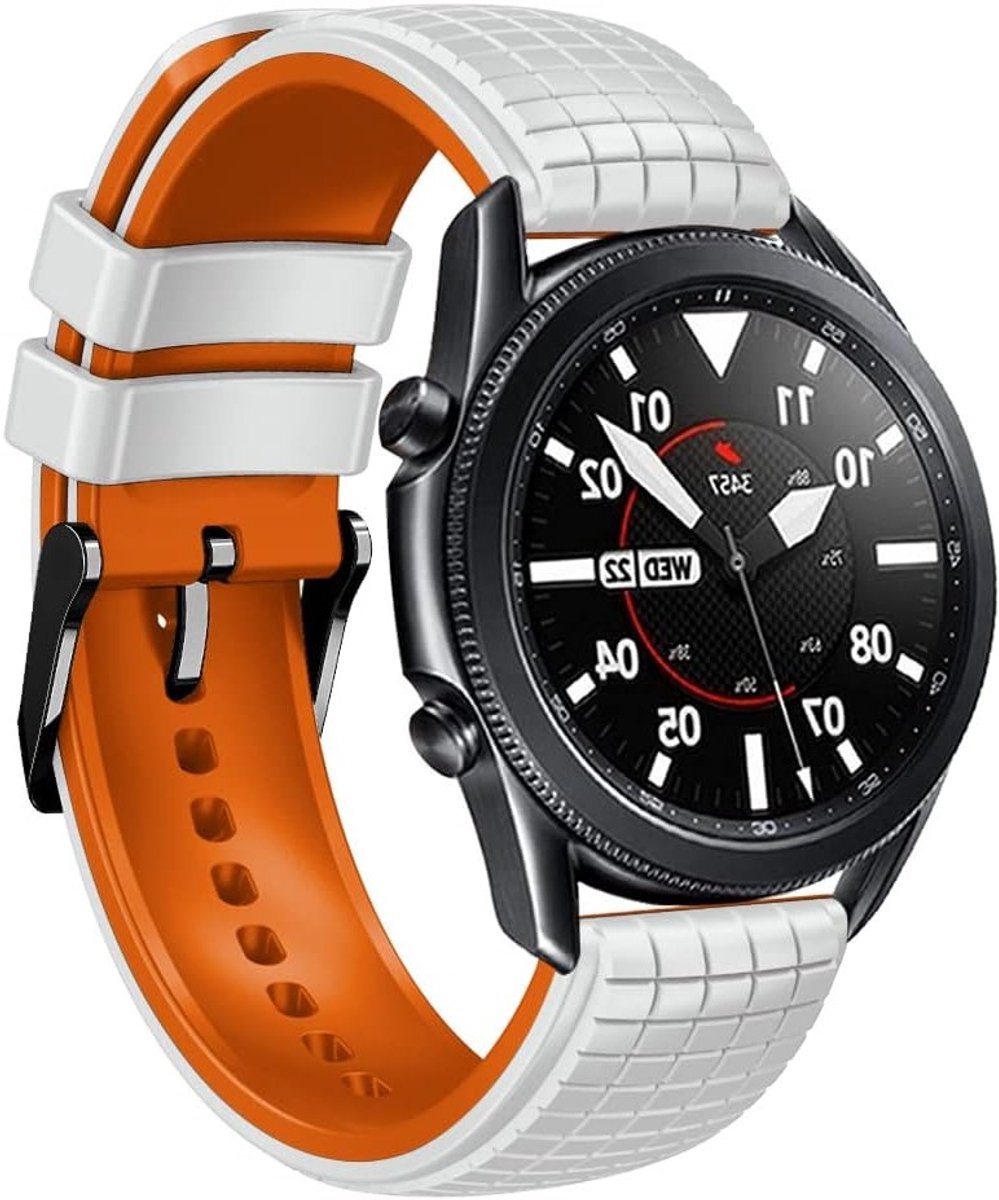 Compatibele Sportband voor Garmin Forerunner 265/255/965/Vivoactive 4/Venu 2/Venu, 22 mm Zachte Silicone Vervangband in Wit en Oranje, Duurzaam en Comfortabel voor Actieve Sporters