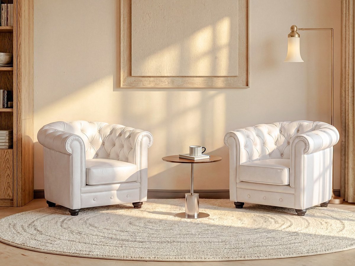 Vente-unique Set van 2 fauteuils CHESTERFIELD in kunstleer - Wit
