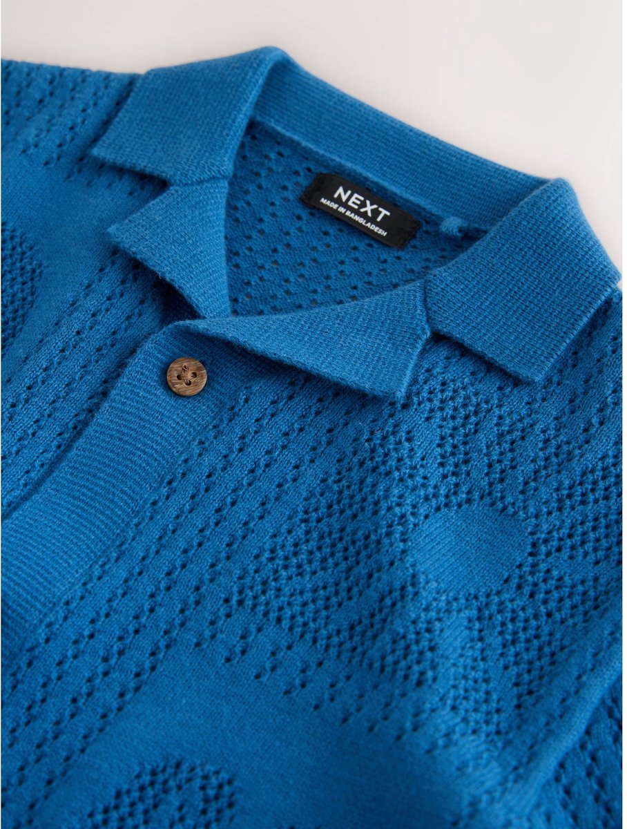 Next - Jongens - Gebreide polo met textuur - Blauw