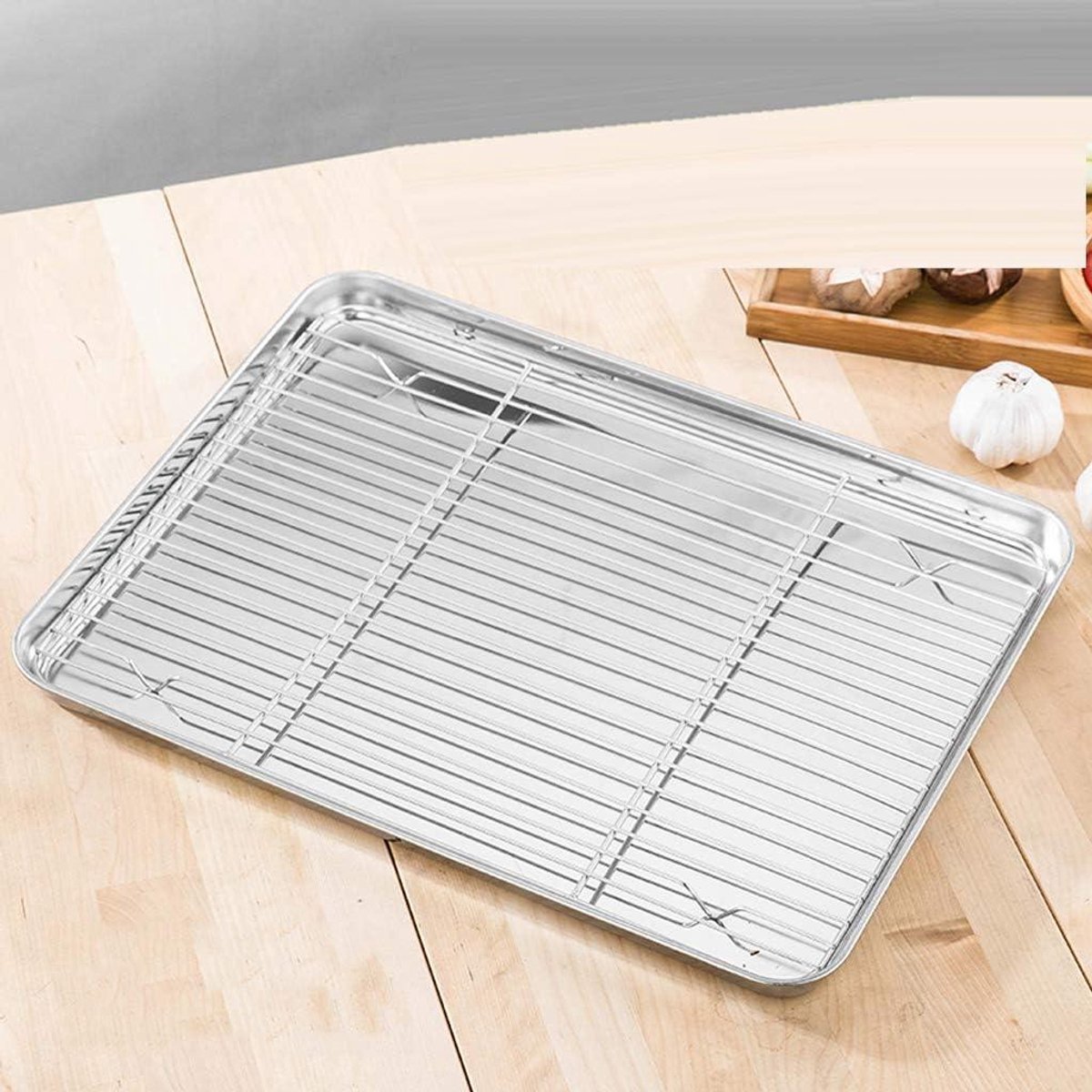 RVS Bakplaat Rooster - Bakplaat Set - Oven Gebruik - Antiaanbaklaag - 31.5 x 24.4 cm - Zilver