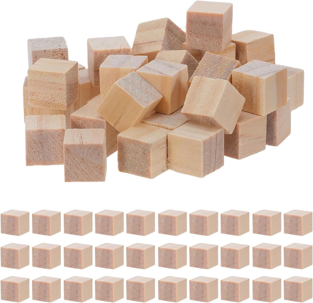 Houten Blokjes - Bouwstenen Vierkant - Knutselen en Bouwen - Onbehandeld Dennenhout - 1 cm - Natuurlijk Beige