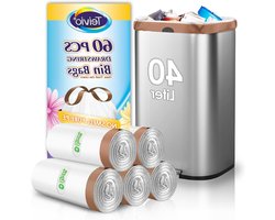 Teivio 40 liter middelgrote vuilniszakken met bindkraan, 60 stuks, sterke trekkoordvuilniszakken, geschikt voor 35-40 l vuilnisemmer, afvalzakken voor thuis, kantoor, keuken, badkamer, slaapkamer, wit