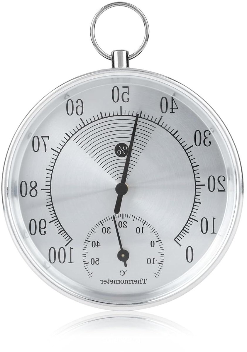 Thermometer Hygrometer - Temperatuur Luchtvochtigheid Monitor - Omgevingsbewaking Binnen - Analoge Weergave Zonder Batterij - 10 cm - Zilver
