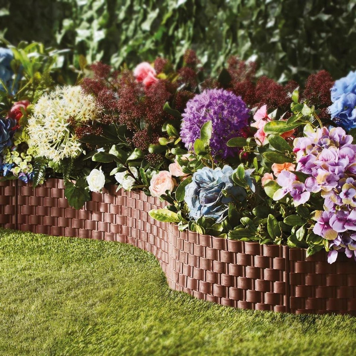 Tuinafrastering Kunststof - Bloembedrand Gazonrand - Tuinranden Creëren - Victoriaanse Stijl - 60 x 31 cm - Faux Rotan
