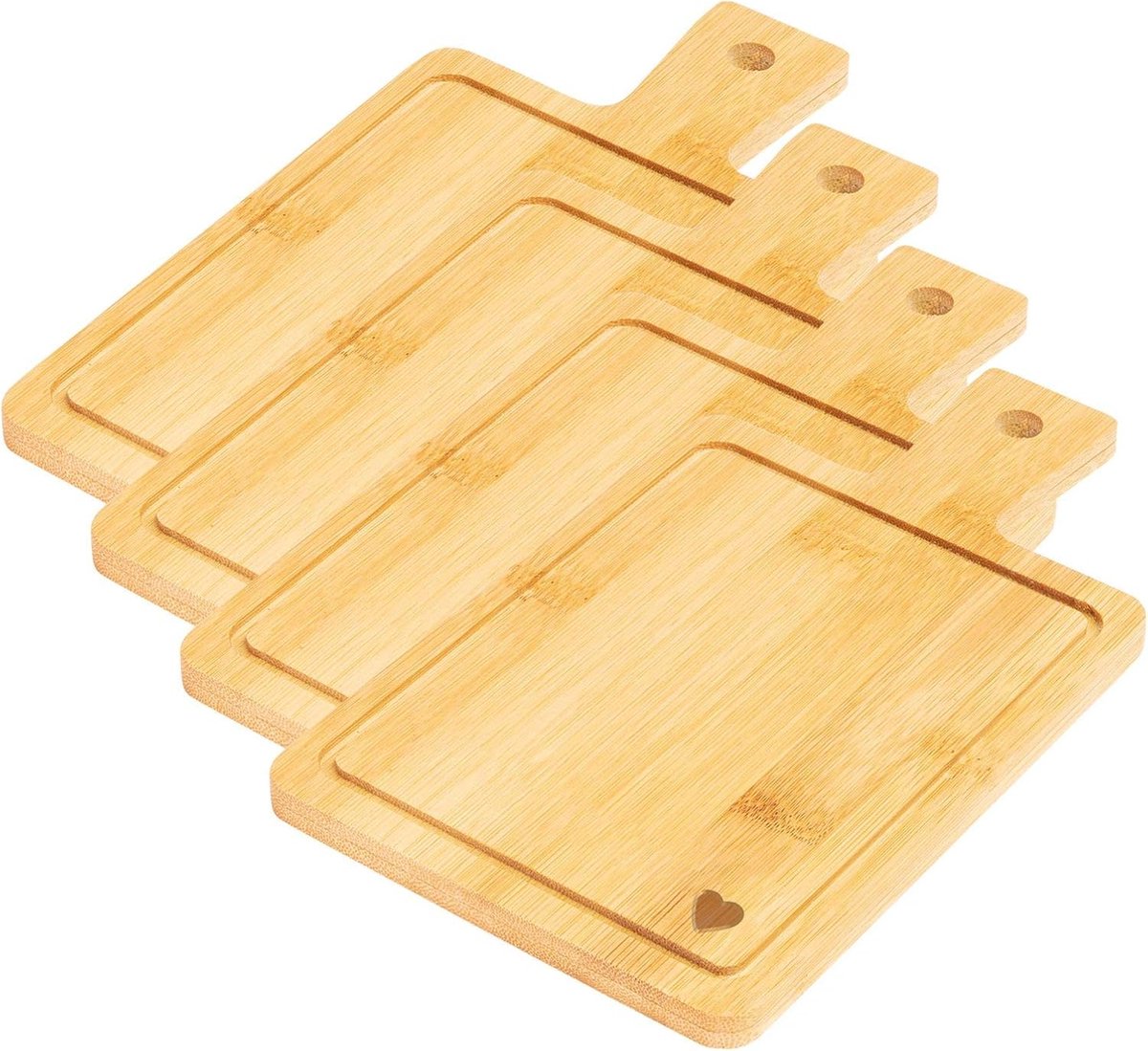 Set van 4 Bamboe Serveerplanken met Handvat en Sapgoot - Perfect voor Tapas en Snacks