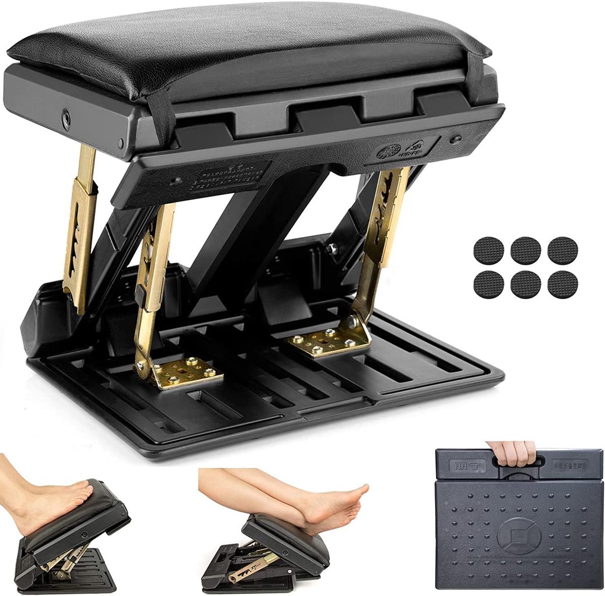 Verstelbare Voetensteun - Bureau Kruk - Comfortabel Zitten - Met Massagekralen - 32x32x30 cm - Zwart