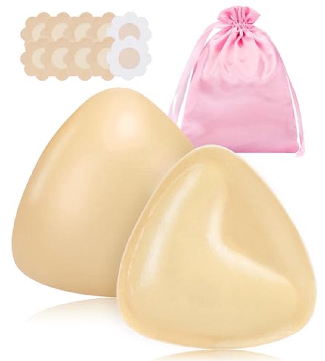 Zelfklevende Borstpads - Inlegpads Bh - Natuurlijke Vorm - Herbruikbaar & Wasbaar - 14 x 13 x 7 cm - beige