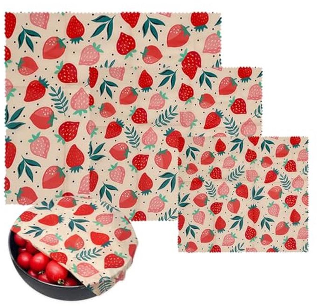 Bijenwasdoeken Set - Voedsel wraps - Voedsel bewaren - Herbruikbaar en afwasbaar - 3 Maten - Natuurlijk
