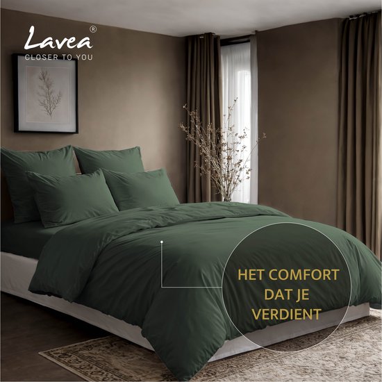 Lavea® Dekbedovertrek 135x200 cm, 1 stuck, van 100% katoen - Zacht en ademend, OEKO-TEX - Olijfgroen - Zonder Kussenslop van Lavea — afbeelding 3