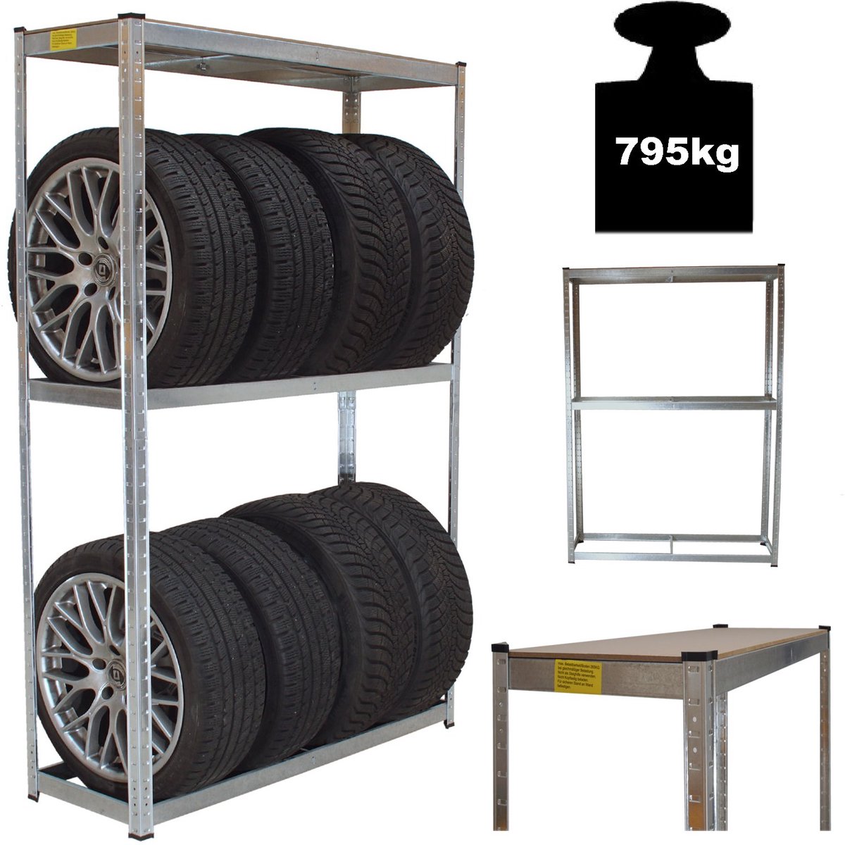 TRUTZHOLM - Bandenrek Voor 8 Wielen - 180x120x40 cm - 795 kg - Heavy-Duty Bandenstelling - Insteekrek Garage Stelling