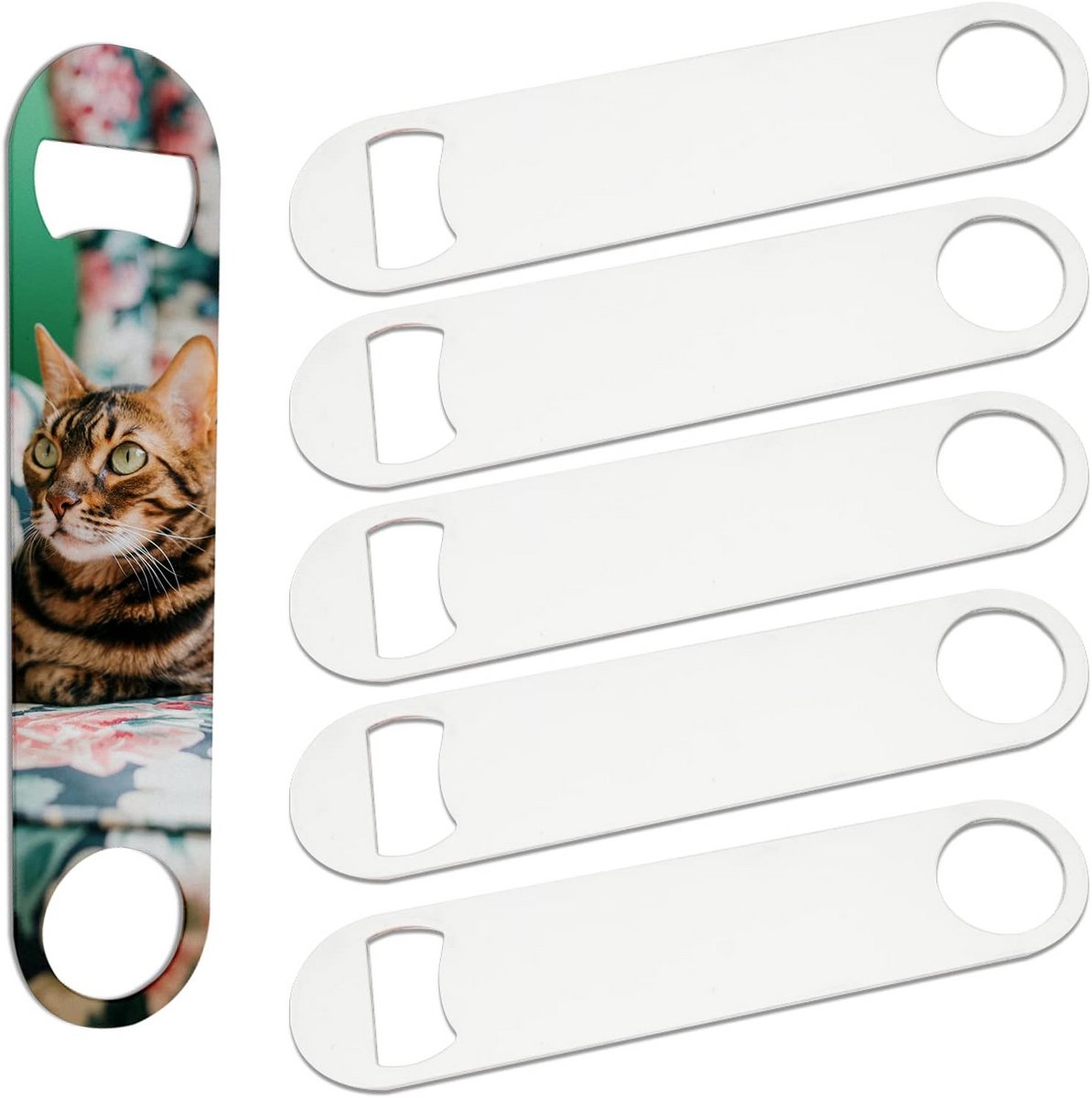 Flesopeners - Bieropeners - Personaliseren - Roestvrij staal - 6 stuks - Wit