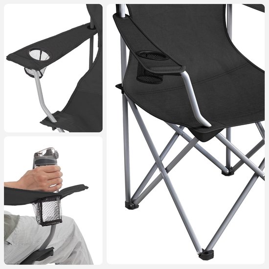Conway Living® XXL Campingstoel - Opvouwbaar - Set van 2 - tot 150 kg- Hoge Rugleuning - vouwstoel - outdoor - met armleuningen- Visstoel Klapstoel - met Draagtas - Zwart — afbeelding 4
