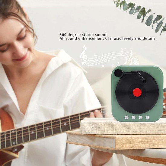 Platenspeler met luidspreker, retro hifi stereo Bluetooth-luidspreker met 3 afspeelmodi, draagbare draadloze platenspeler voor thuis, slaapkamer en kantoor. — afbeelding 4