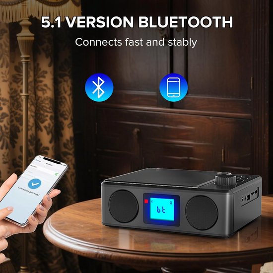 Draagbare cd-speler met luidsprekers- oplaadbare Bluetooth cd-speler met FM-radio en afstandsbediening - MP3/USB/TF afspeelbaar met stereogeluid - Slaaptimer/lcd-display/koptelefoonaansluiting — afbeelding 3