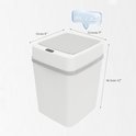 Witte prullenbak met grijze band. Afmetingen 21x22.6x30.5cm, capaciteit 10L/2.2Gal.