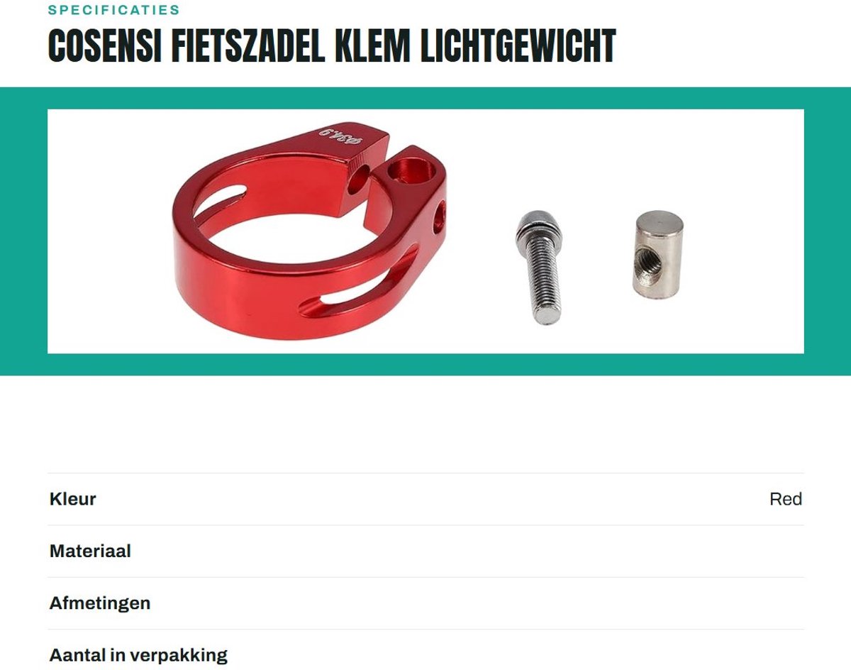 Dailygoods- Fietszadeltang 34,9 mm - Zadelpenklem 30,4/30,8/31,6 mm - Lichtgewicht Aluminium - Duurzaam - Eenvoudig te Installeren - Geschikt voor Mountainbikes/Racefietsen