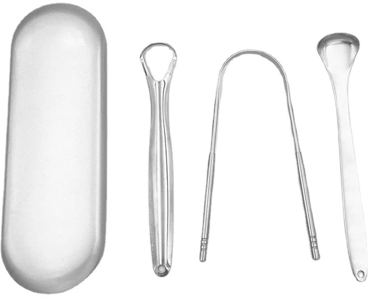 Dailygoods- Tongschraper Professionele Set - 3 Stuks - Roestvrij Staal - Optimale Mondhygiëne - Eenvoudig Schoonmaken - FDA-gecertificeerd - Tongreiniger