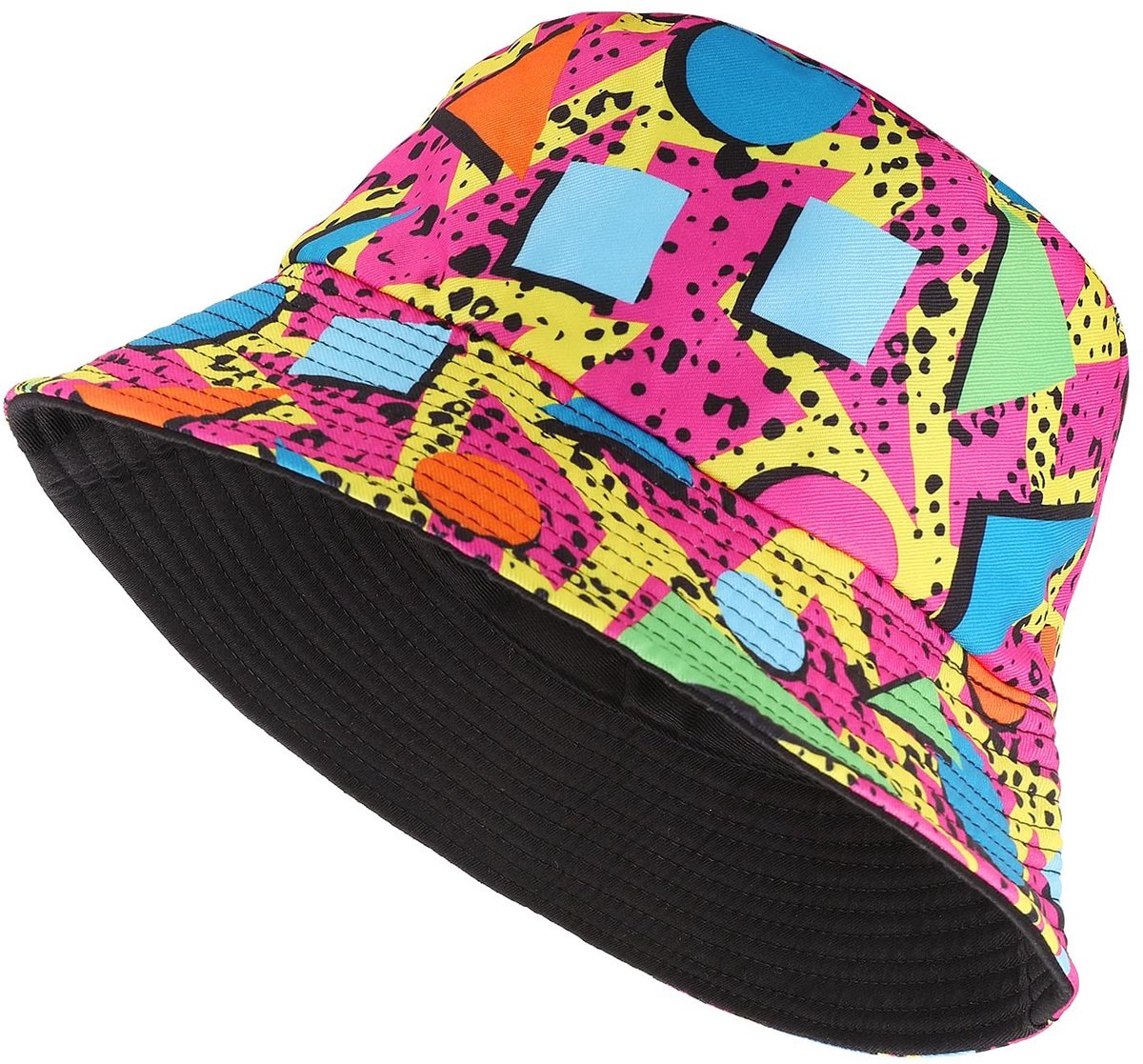 Dailygoods- Emmerhoed Retro 80s - Omkeerbaar - Draagbaar - Multicolor - Polyester - Hoofdomtrek 58 cm - Bucket Hat