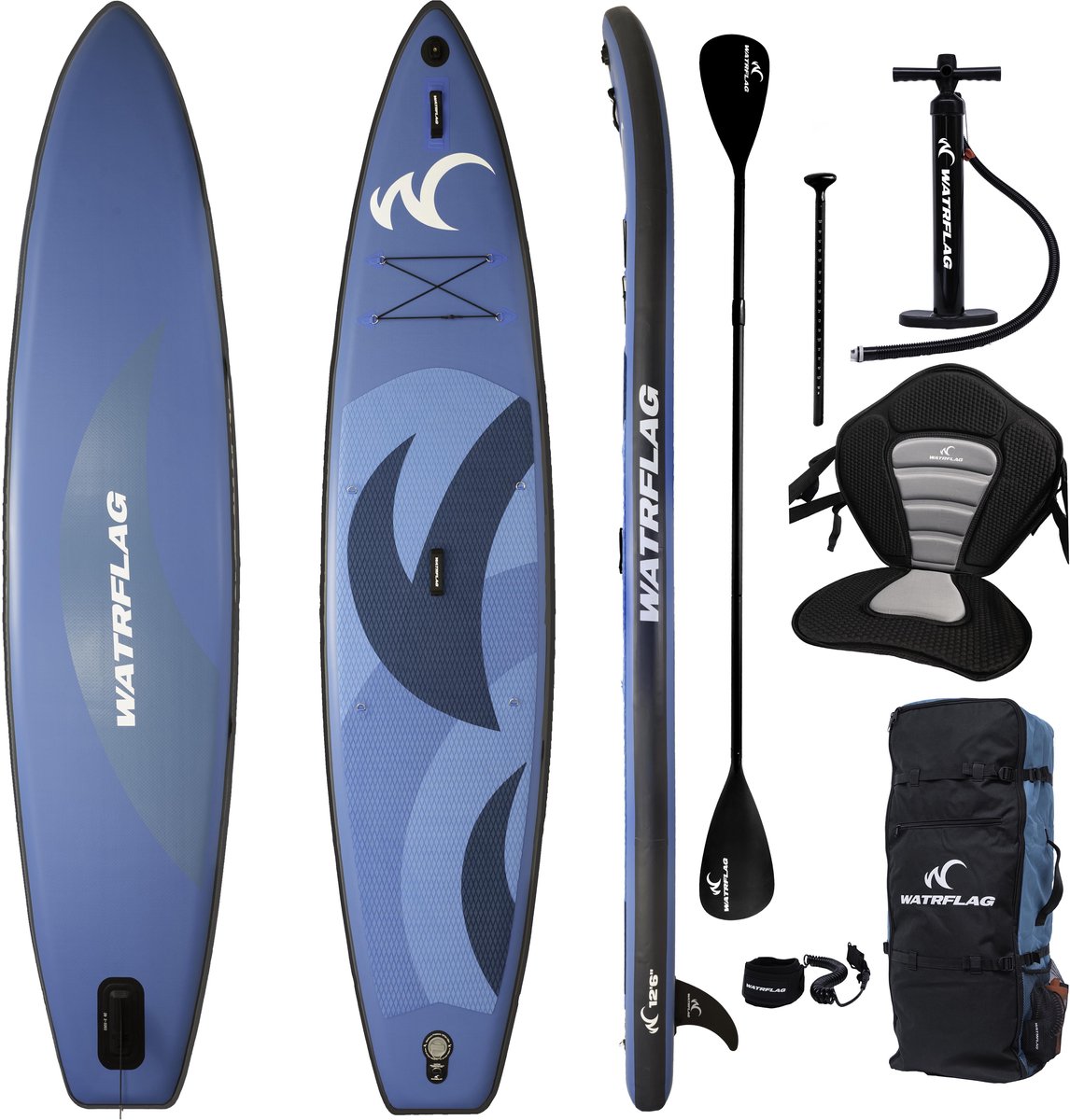 Watrflag Arrow Premium kwaliteit opblaasbaar SUP Board 12'6, 380 x 81 x 15 cm, Complete SET bestaande uit luxe rugzak, 3-delige peddel, dubbel air pomp, leash, reparatiesetje 380