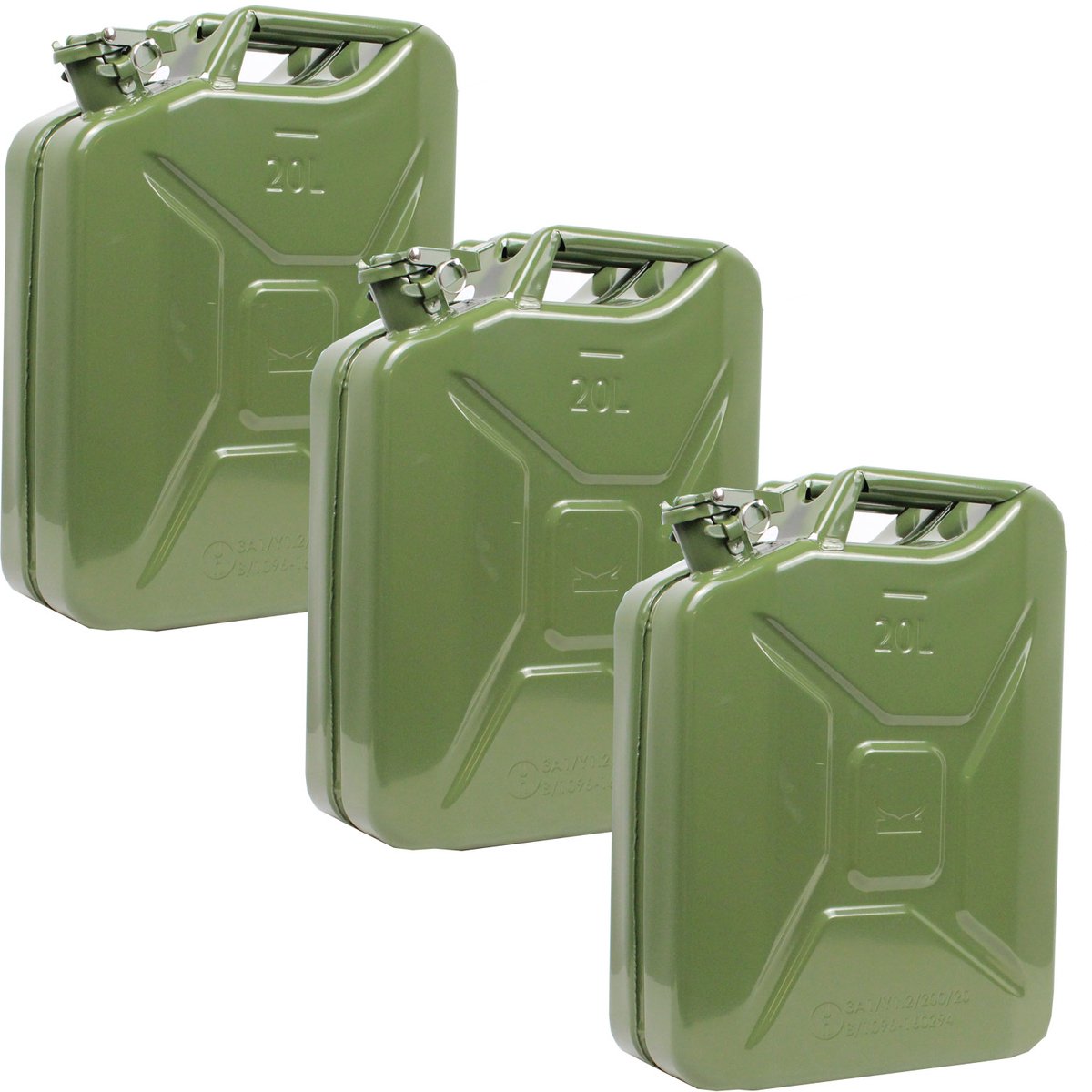 TRUTZHOLM 3x Metalen Jerrycan 20L - Olijfgroen - Met UN-Goedkeuring - Heavy-Duty Benzinejerrycan Dieseljerrycan Set 60L
