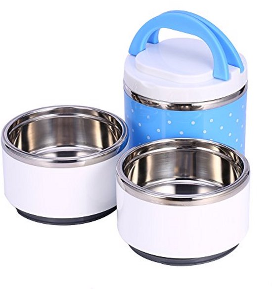 Thermo Lunchtrommel - Voedselcontainer - Warme maaltijd meenemen - Dubbele handgrepen - 1200ml - Blauw — afbeelding 3