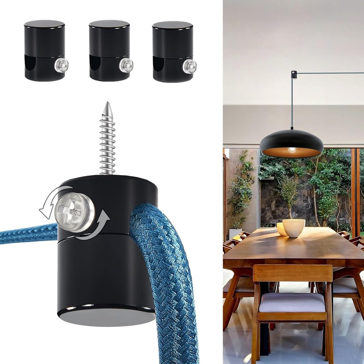 Plafondhaken - Hanglamp haken - Verlichting ophangen - Verstelbaar ontwerp - 3 stuks - Zwa