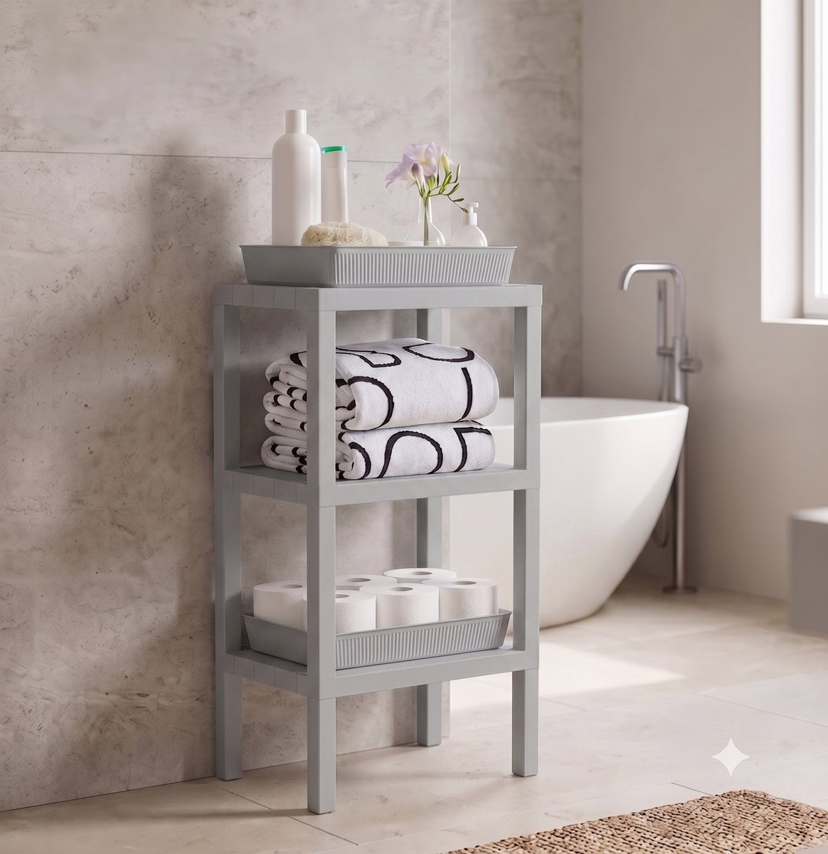 INDECOR Badkamerrek 3-Laags Kunststof Opbergrek – Plantenrek en Organizer voor Keuken, Woonkamer en Tuin – Antraciet