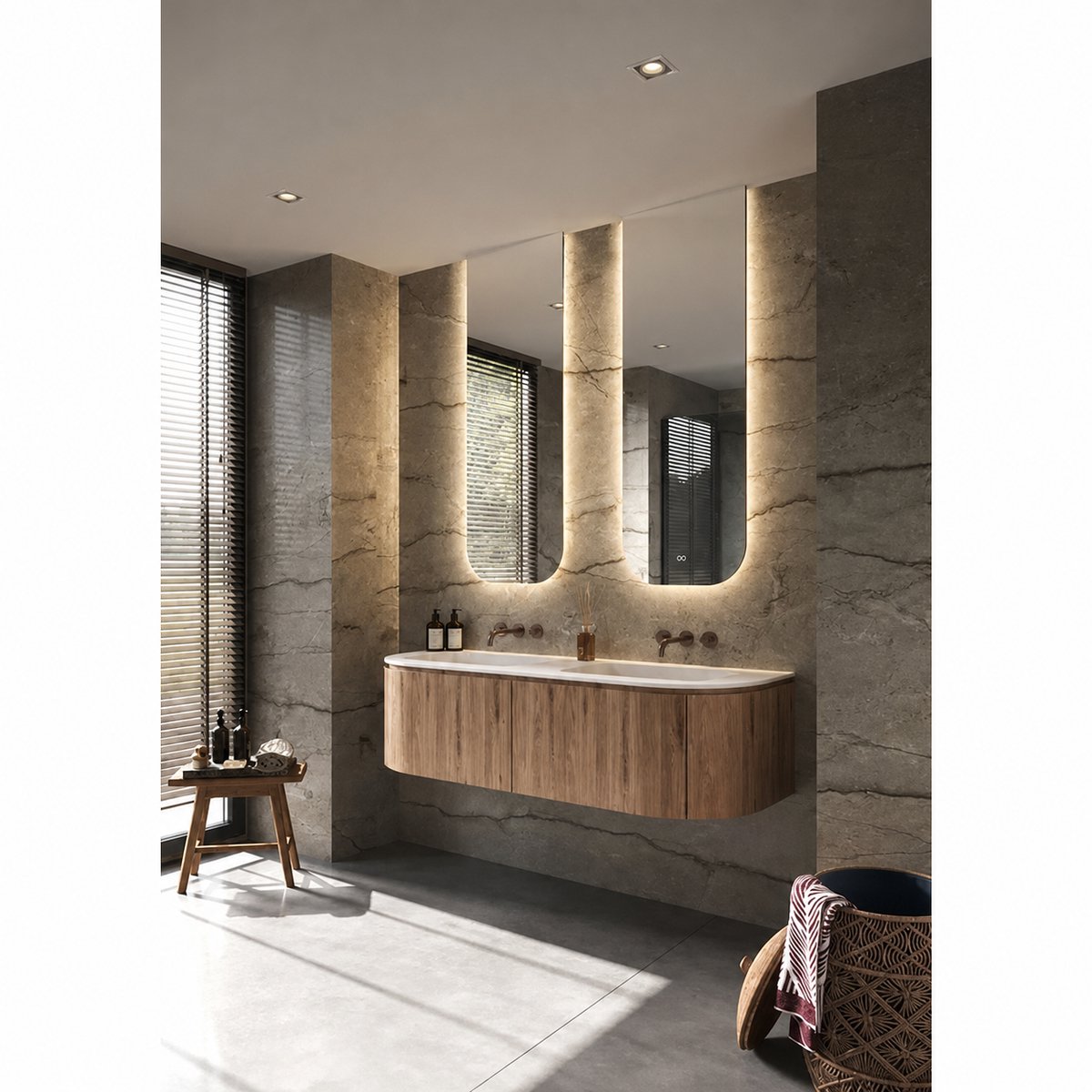 Zimmer LED Badkamerspiegel Plafondmodel 50 x 140 cm – Dimbare LED Verlichting – Anticondensfunctie – Touchbediening – Hangende Design Spiegel – Energiezuinig