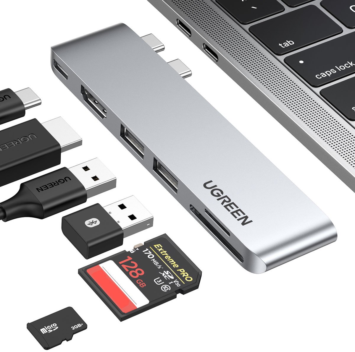 UGREEN  6-in-2 USB-C Hub / Docking Station voor MacBook Air/Pro met HDMI 4K, 2x USB3.0, USB-C oplaadpoort (Thunderbolt 3), SD en Micro SD(TF)