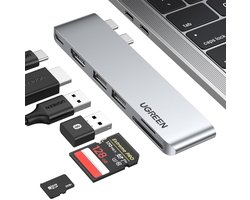 HUB - Ugreen - CM380 2xUSB C - HDMI/2xUSB 3.0/SDTF/USB C PD - grijs