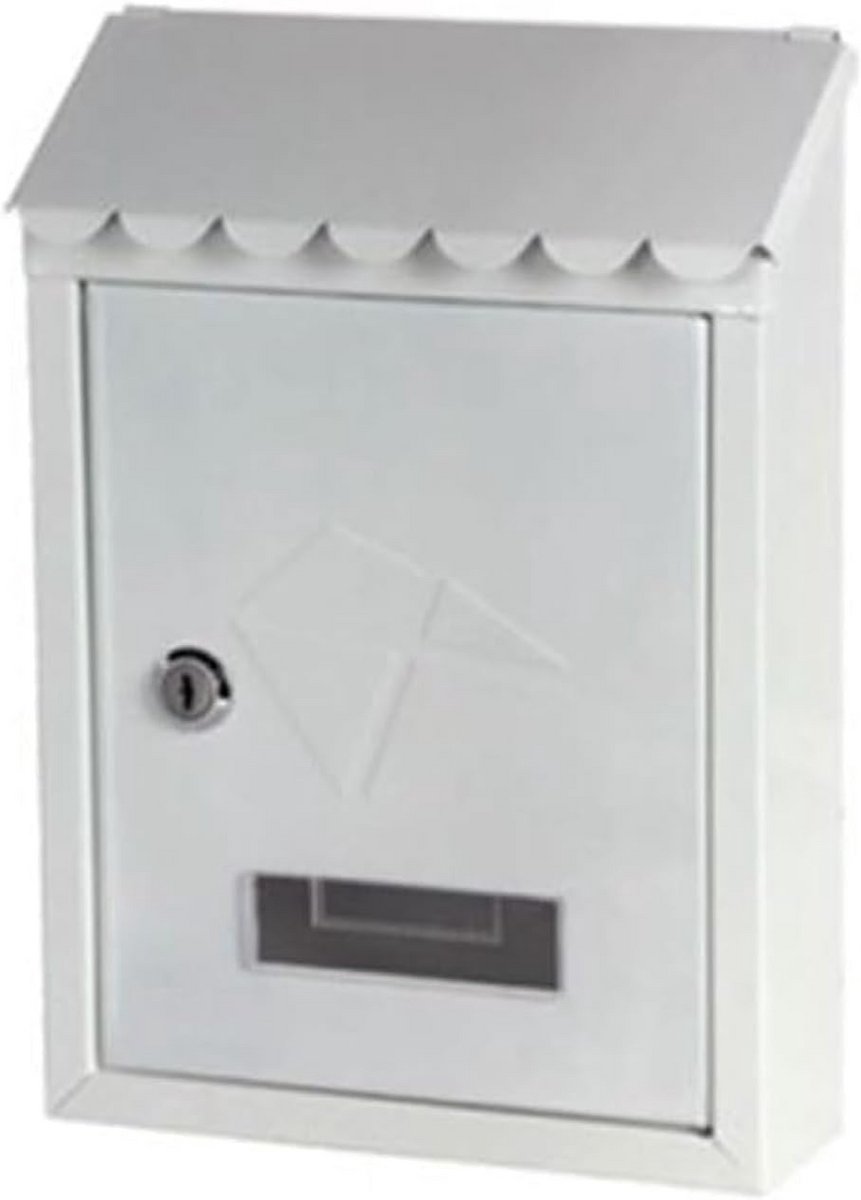 Brievenbus staal - Postkast buiten - Post veilig ontvangen - Met decoratief regendak - 30 cm hoog - Wit