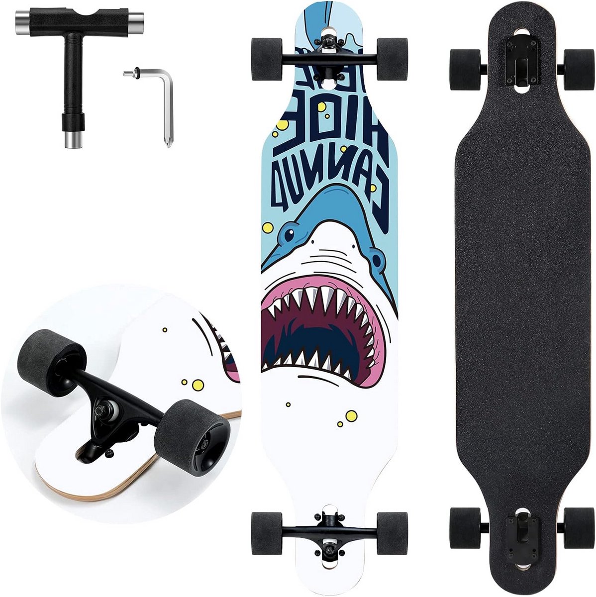 Longboard Skateboard Cruiser Board Vrije Tijd Rijden 9-laags Esdoorn Dek 41 inch Haai