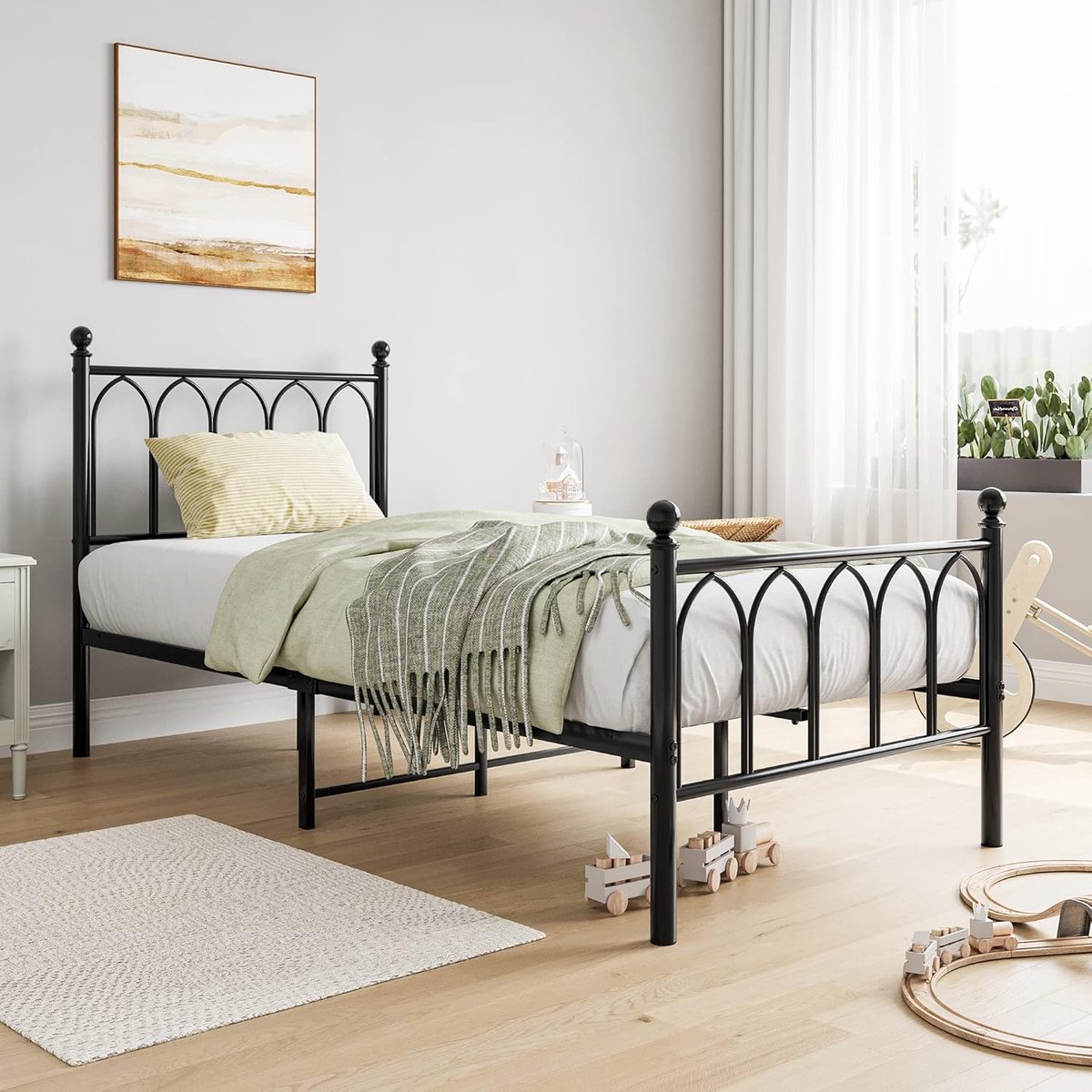 Metalen bedframe 90x200 cm zwart met hoofd- en voetplank, stevig en modern