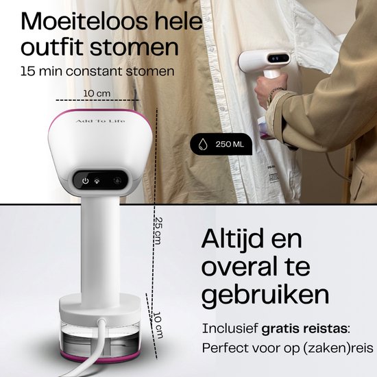 Kledingstomer - In 20 Sec. warm & binnen 2 minuten klaar - 2 Stoomstanden - Inclusief Gratis reistas - 1600W - Stoomapparaat stomer Kleding - Steamer - Handstomer