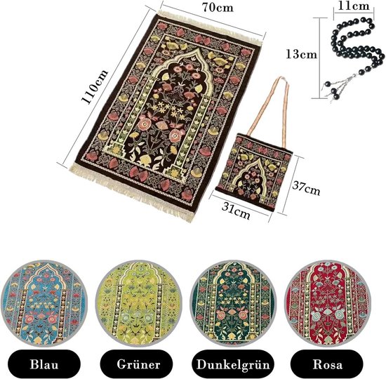 Gebedsmat met Tas - Reis Tapijt - Rustig Bidden - Inclusief Draagtas - 110 x 70 cm - Lichtblauw — afbeelding 4