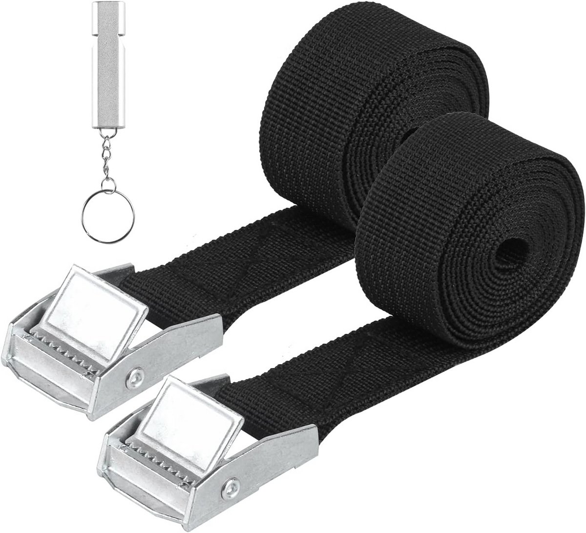 2 Stuks Spanbanden - Verstelbaar met Ratel en Fluit - Voor Fietsendrager Fiets Motor Auto Bagage Camping - Zwart 25 mm x 5 m