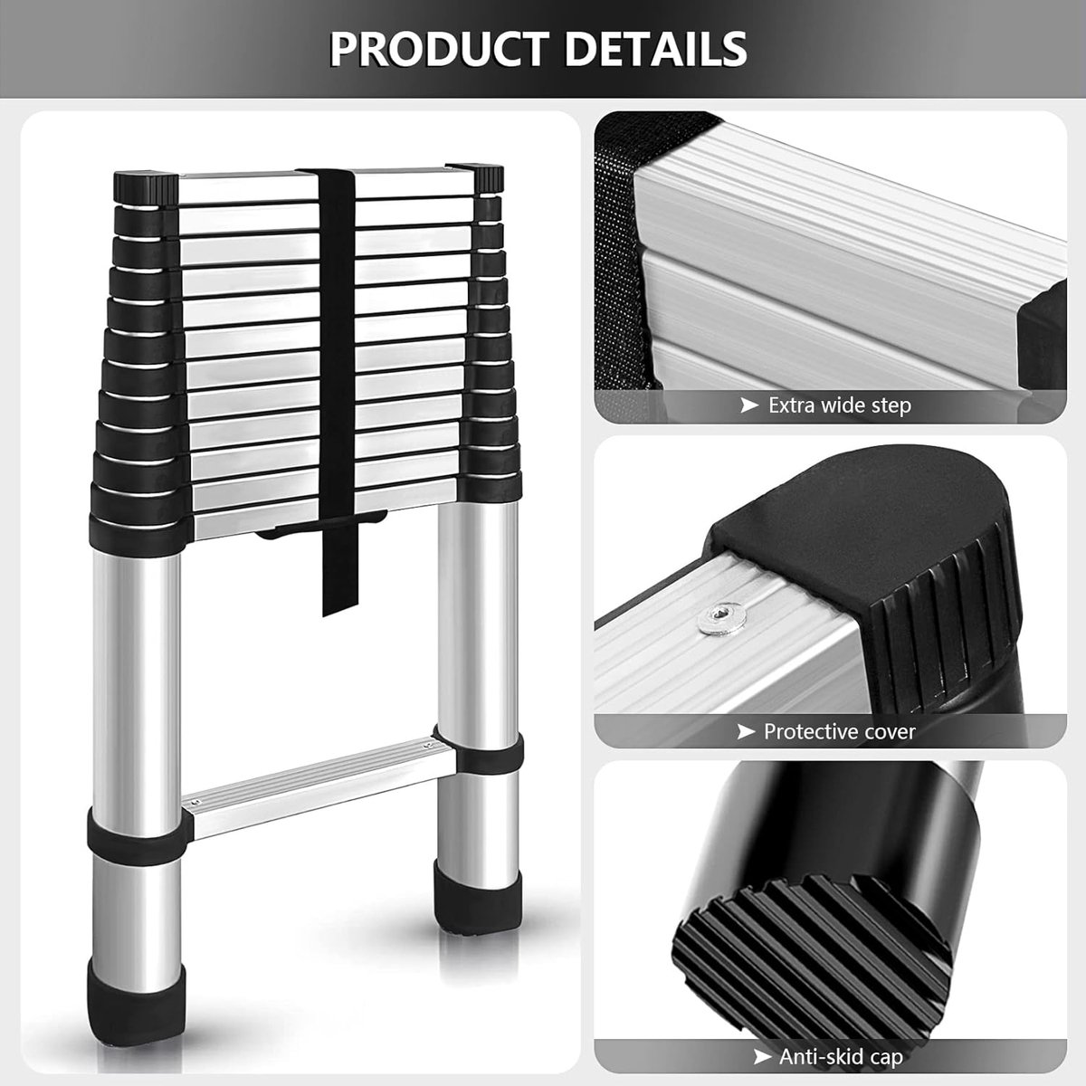 Aluminium telescopische ladder - Vouwladder - Rechte ladder - Trapladder - Schuift naar binnen - Uitschuifbaar - Multifunctioneel - Opvouwbaar - 3,9 meter – foto 2