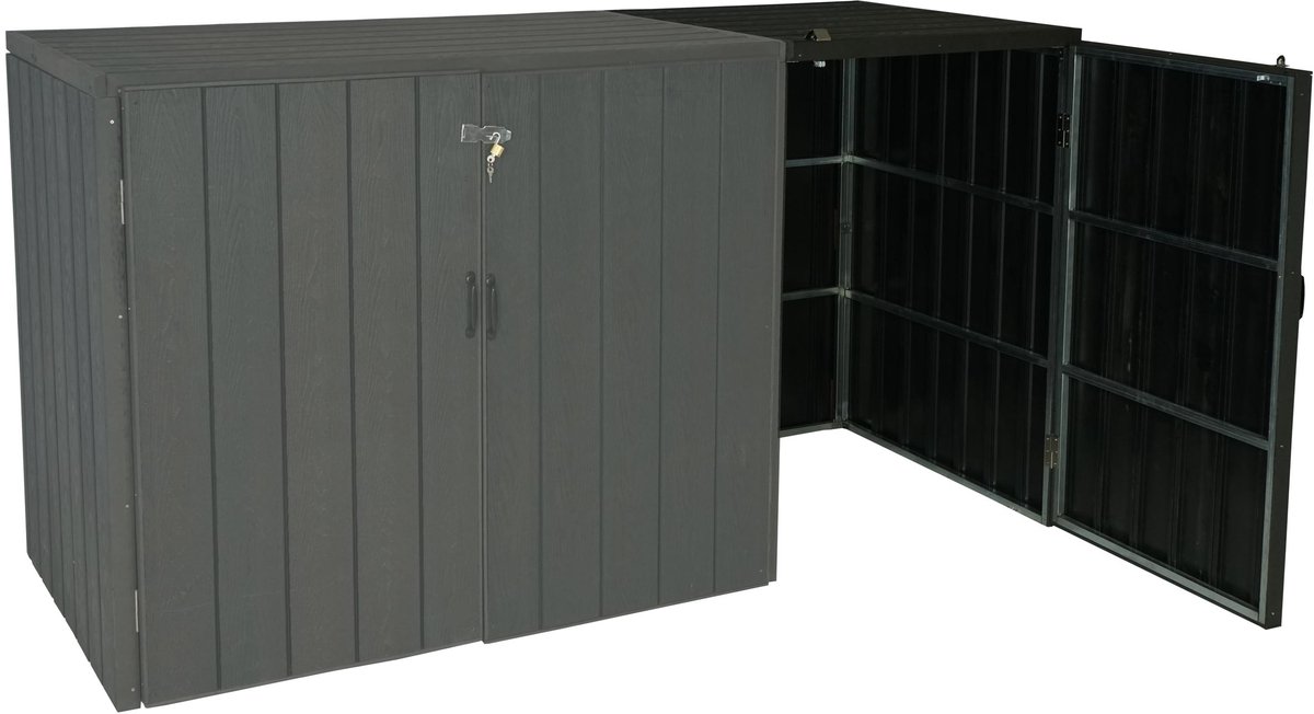 1 WPC afvalbak deksel uitbreiding MCW-J28, premium afvalbak, metaal hout look ~ antraciet