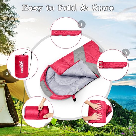 Slaapzak 3-4 seizoenen - Kampeerzak - Outdoor kamperen - Waterdichte buitenlaag - 220 x 75 cm - Rood — afbeelding 3