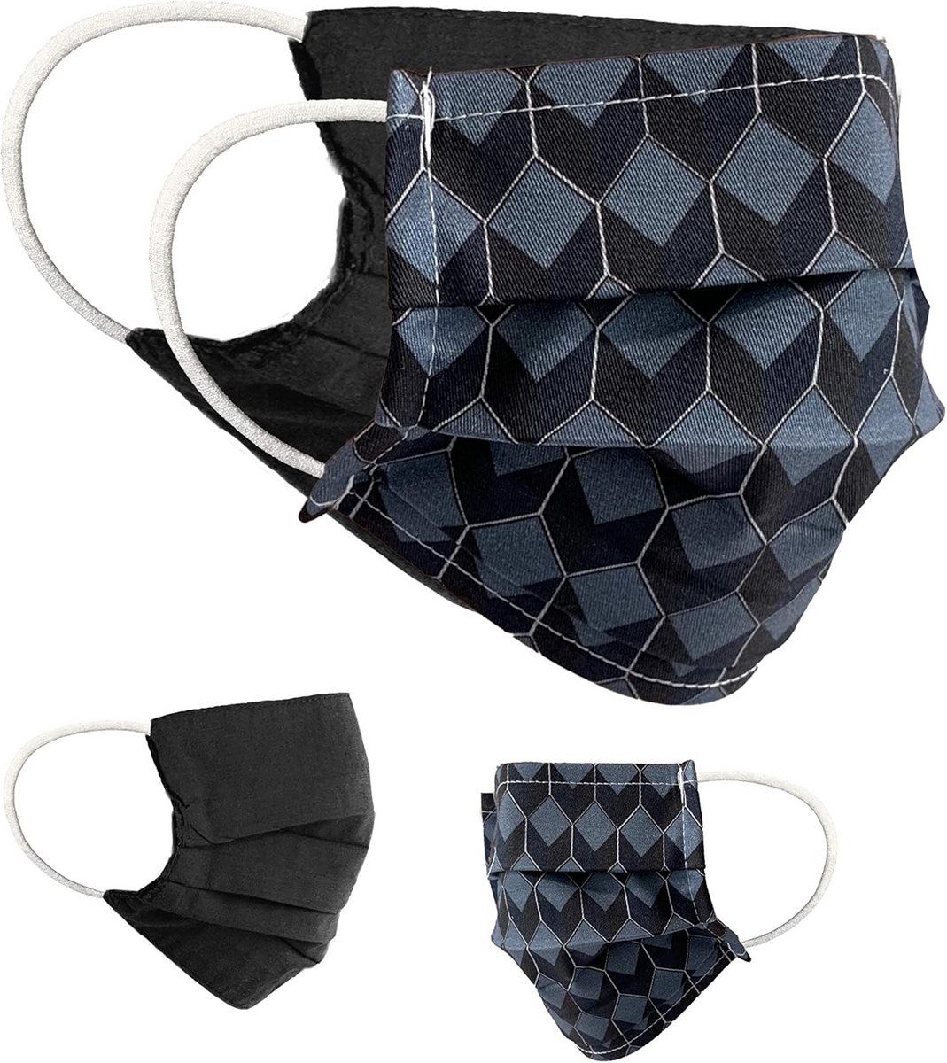 Gezichtsmaskers Set - Mondkapjes Katoen - Dagelijks Gebruik - Omkeerbaar Ontwerp - 2 Stuks - Zwart