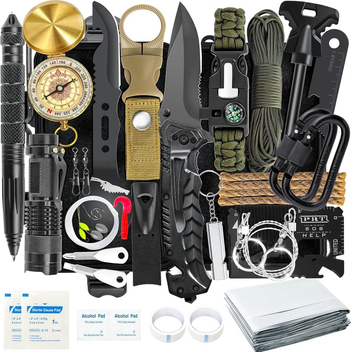 Noodpakket 37 Delig - Survival Gear - Outdoor Avontuur - Compleet Uitgerust - 37 Stuks - Zwart