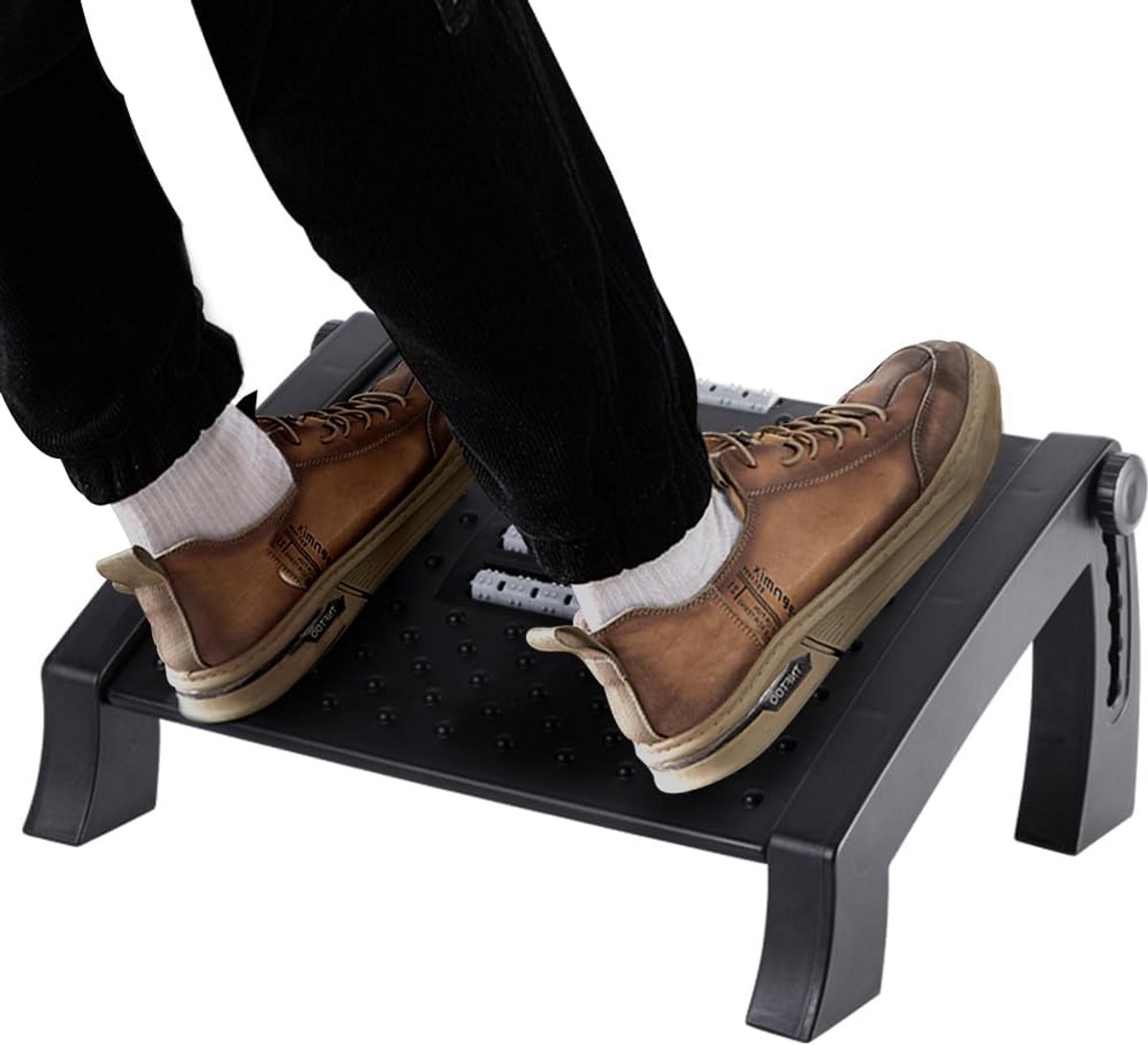 Voetsteun Bureau - Beensteun Kantoor - Ergonomisch Zitten - Zes Hoogtes Verstelbaar - 42 x 31 x 19 cm - Zwart