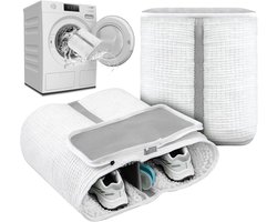Schoenwaszak XL, 2-in-1 schoenwaszak, wasmachine, waszak voor schoenen en sneakers met extra reinigingsvak voor zolen, schoenwaszak voor schoenen, wasnet, verstevigde ritssluiting (wit)