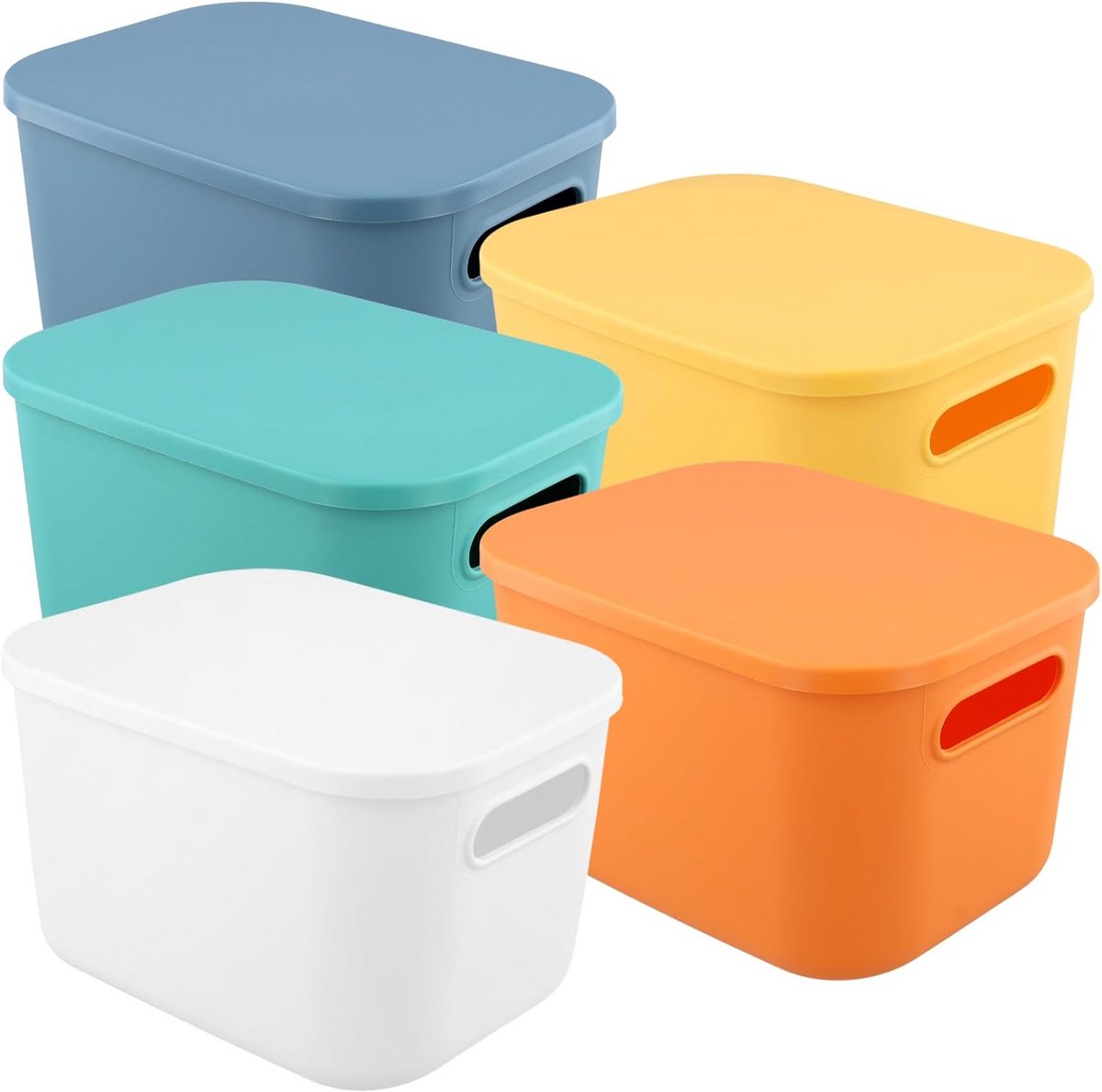 Set van 5 Kleurrijke Opbergdozen met Deksel - Stapelbaar en Handvat - 25 x 18 x 16 cm