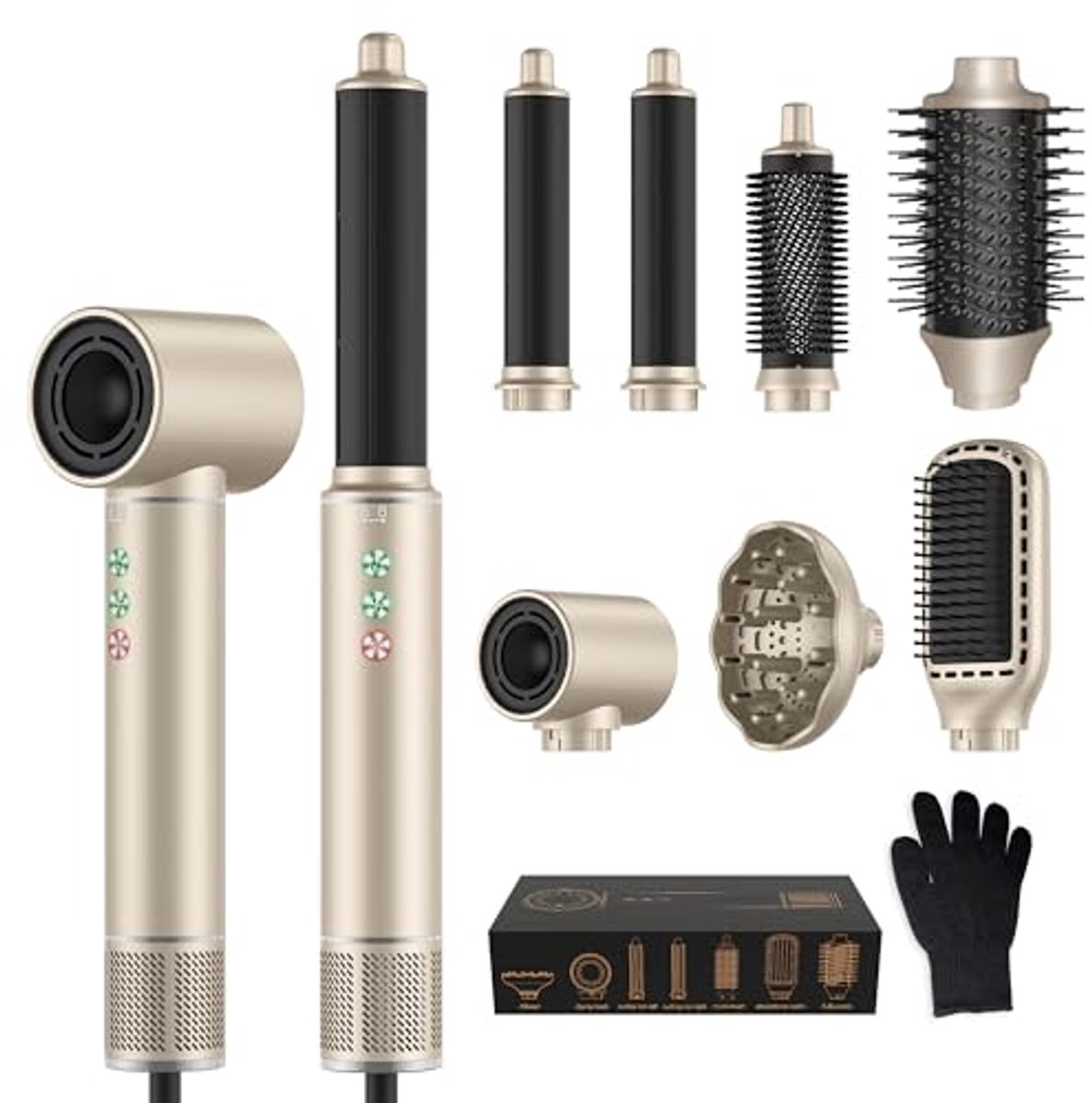 Haarstyler - Krultang Föhn - Haarstyling Thuis - 7-in-1 Functionaliteit - 32 x 22 x 8 cm - Goud