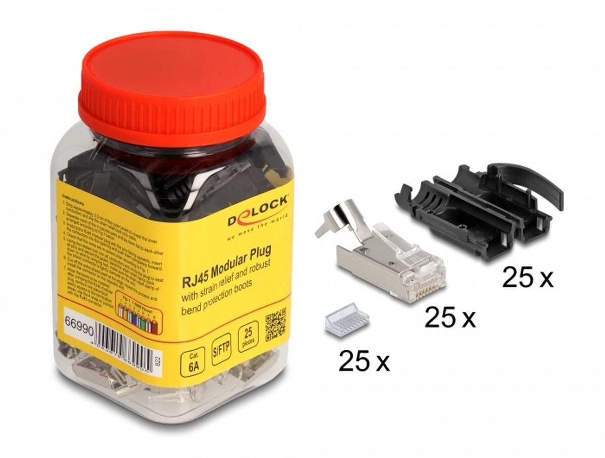 Delock RJ45 Modular plug with strain relief Cat.6A and robust bend protection boots 25 pcs set