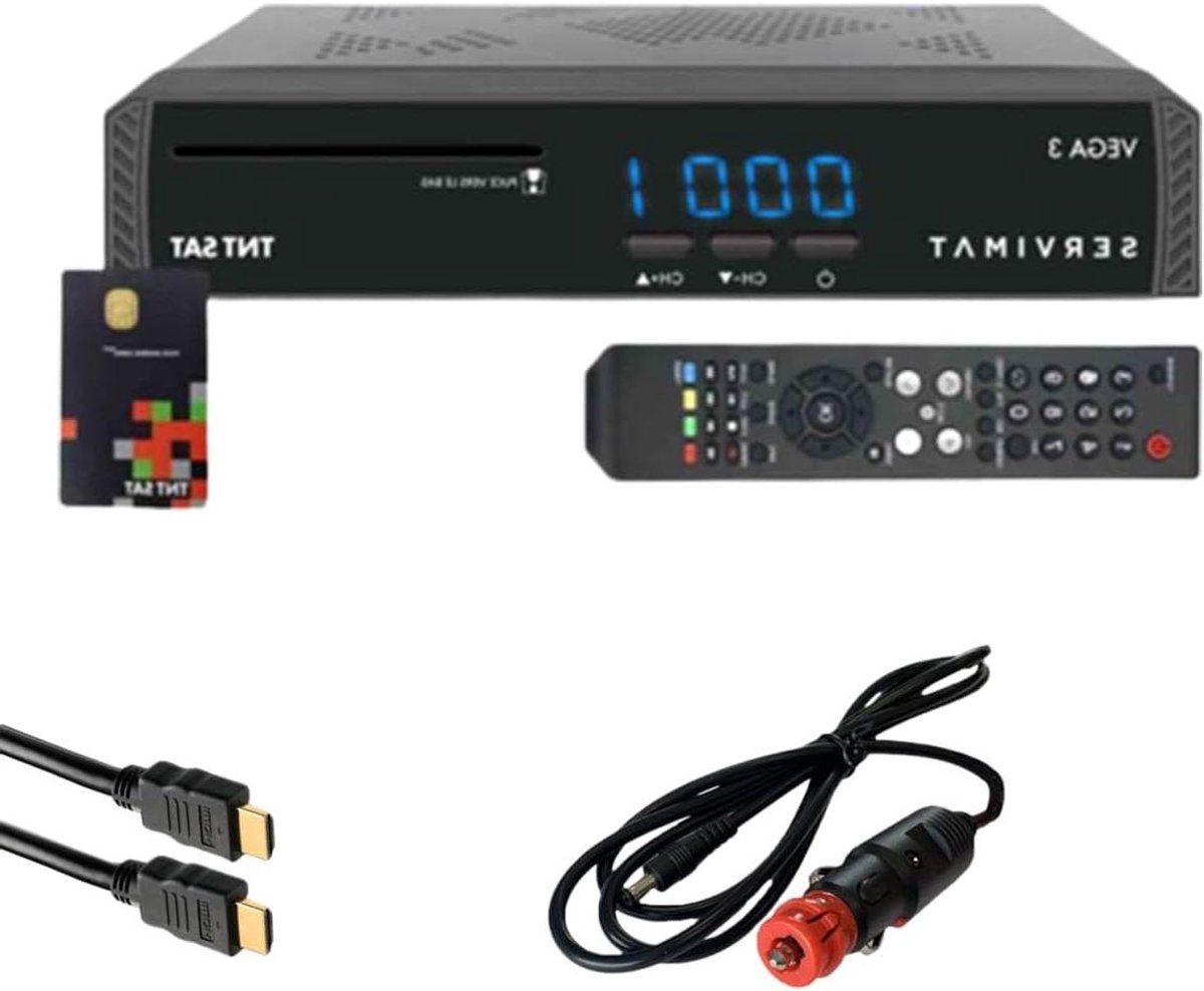 Satellietontvanger Set - Full HD Receiver - Televisie Kijken - Inclusief TNTSAT V6 - 12 Volt - Zwart