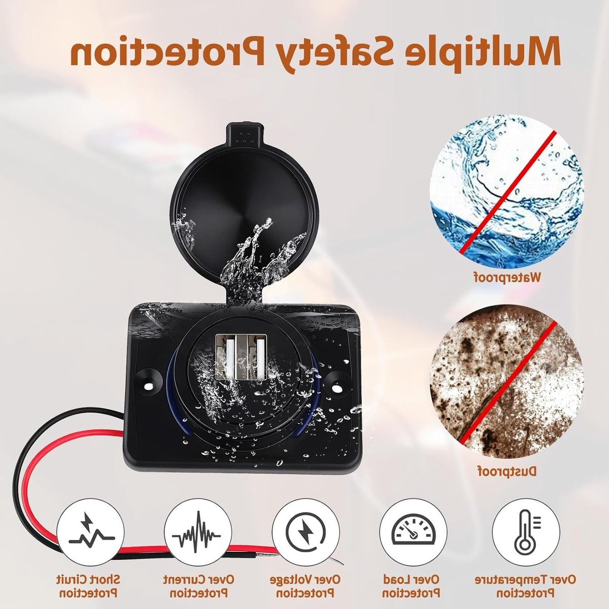 Set van 2 USB Oplaadpunten voor Auto's, Dual USB Lader voor 12V Motorhomes en Vaartuigen, Snelladen voor Mobiele Apparaten, Geschikt voor Motoren en Bussen – foto 4