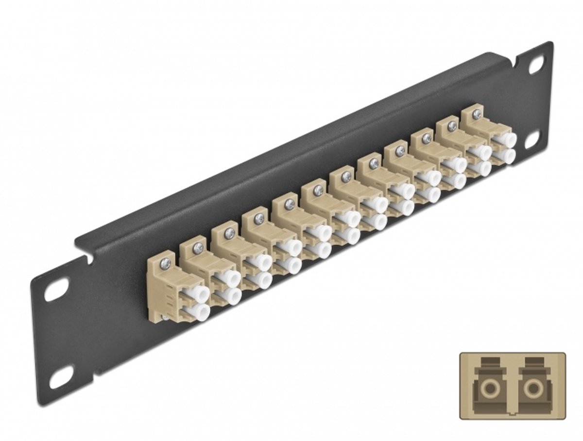 10 inch glasvezel patch panel 12 poort LC duplex beige 1U zwart